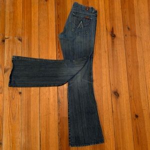 7 FAMK light wash “A” frame bootcut jeans